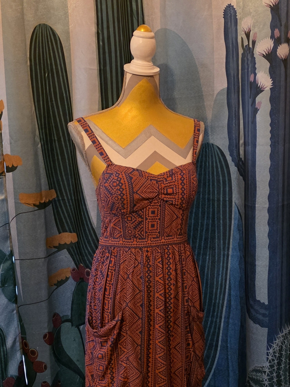 American Eagle Outfitters Rust Orange Printed Midi Dress